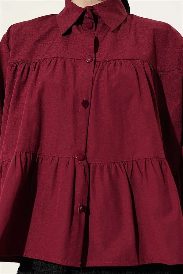 Layered Detail Gathered Shirt, Burgundy