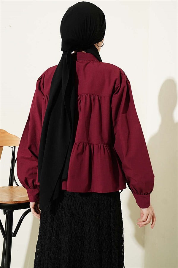 Layered Detail Gathered Shirt, Burgundy