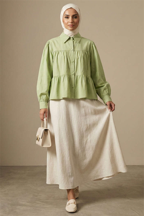 Layered Detail Gathered Shirt in Light Green