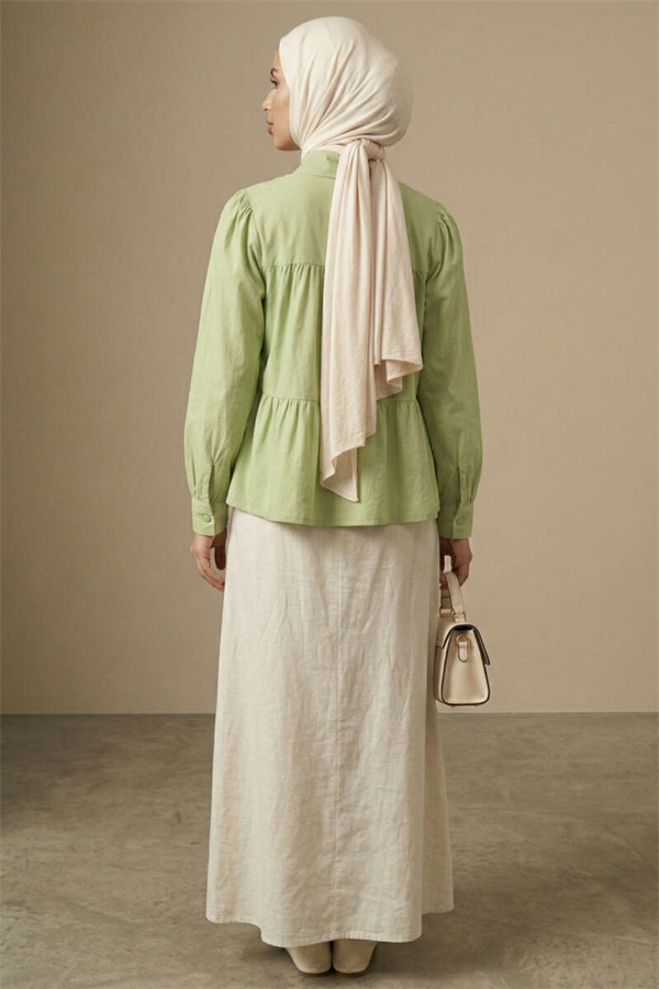 Layered Detail Gathered Shirt in Light Green