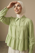 Layered Detail Gathered Shirt in Light Green