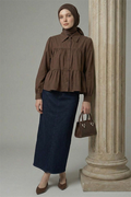 Layered Detail Gathered Shirt, Coffee
