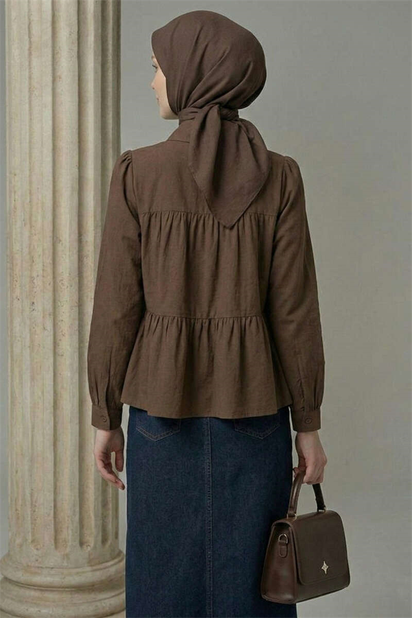 Layered Detail Gathered Shirt, Coffee
