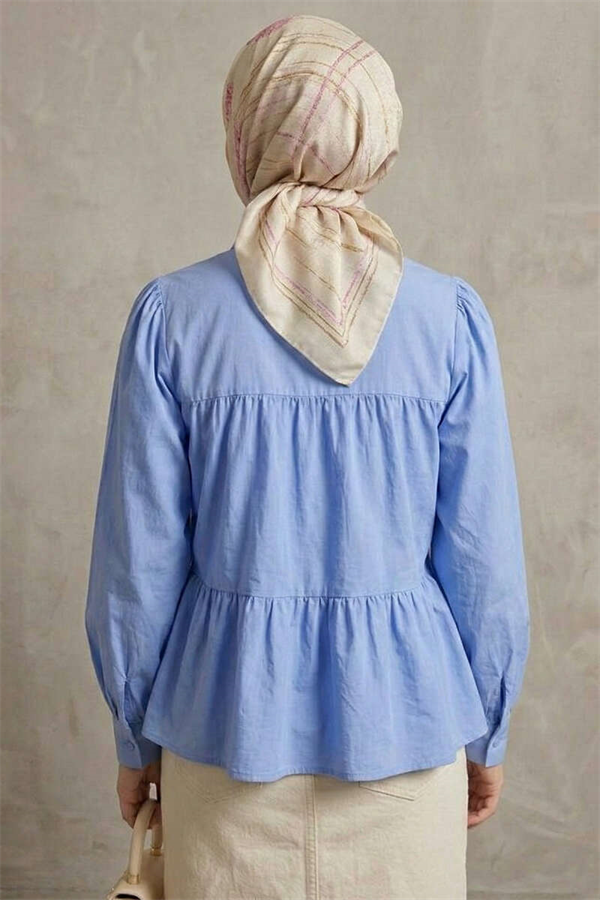 Layered Detail Gathered Shirt Blue