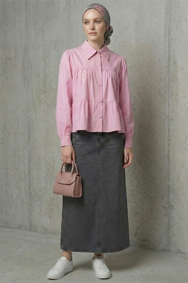 Layered Detail Gathered Shirt Pink