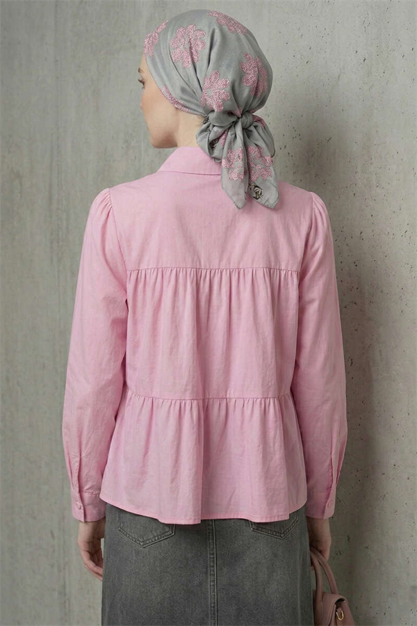 Layered Detail Gathered Shirt Pink