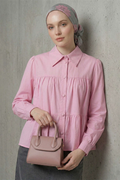 Layered Detail Gathered Shirt Pink
