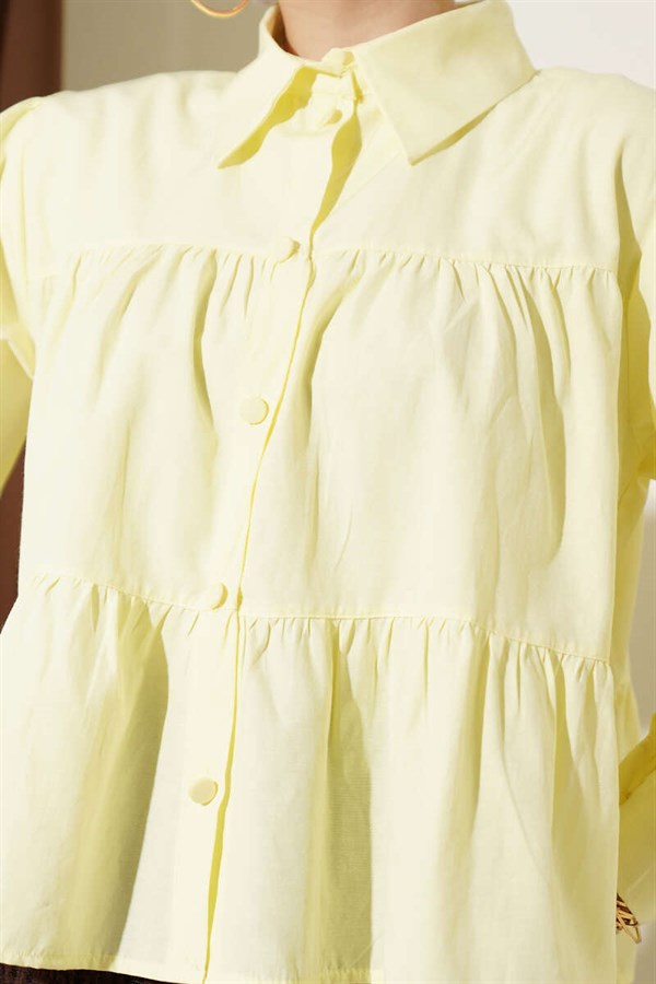 Layered Detail Gathered Shirt Yellow