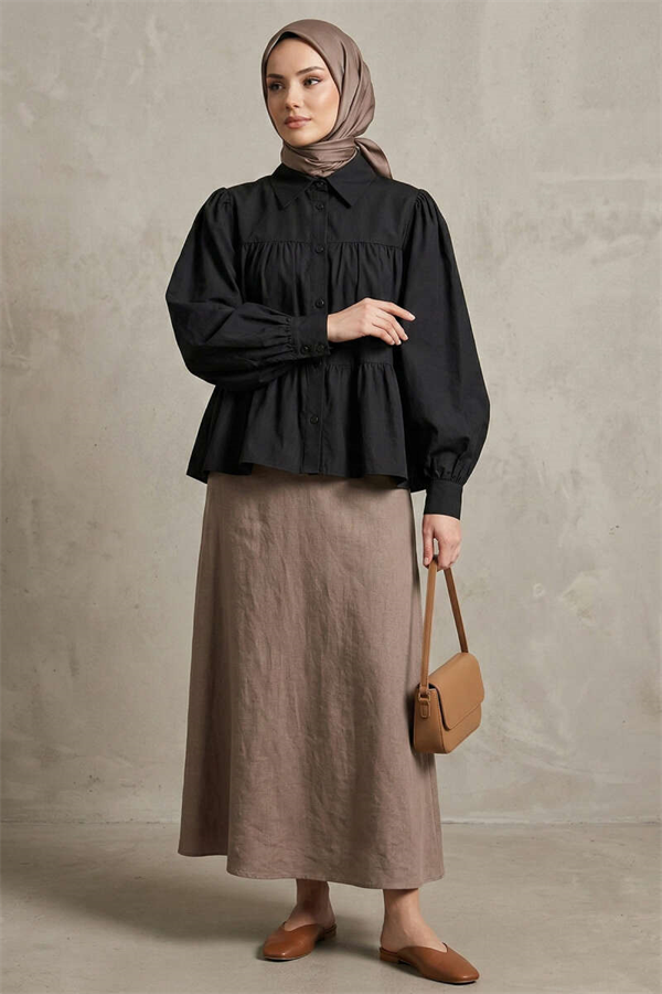 Layered Detail Gathered Shirt Black