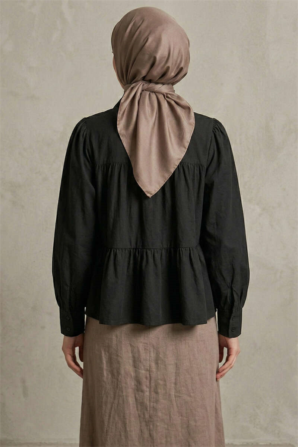 Layered Detail Gathered Shirt Black