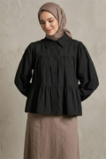 Layered Detail Gathered Shirt Black