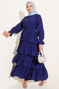 Layered Skirt Belted Dress Navy Blue