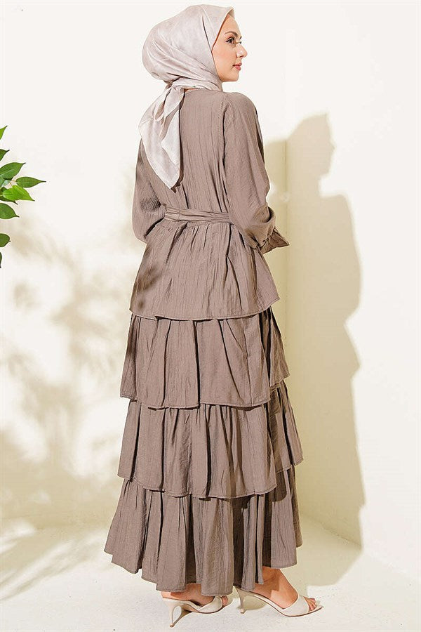 Layered Skirted Belted Dress, Mink