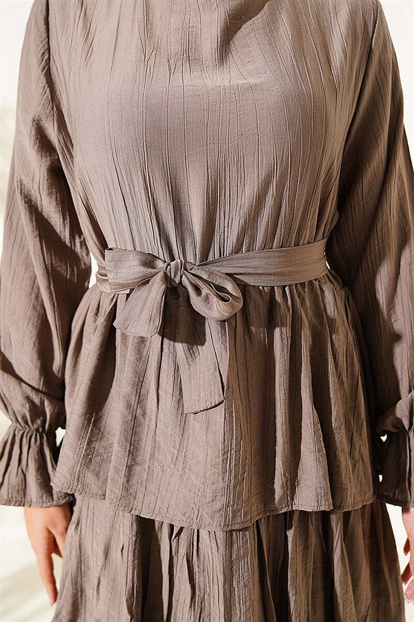 Layered Skirted Belted Dress, Mink