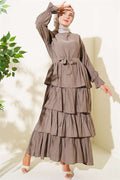 Layered Skirted Belted Dress, Mink