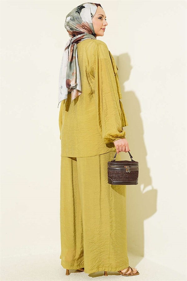 Layered Ruffled 2 Piece Set with Drawstring, Olive Green