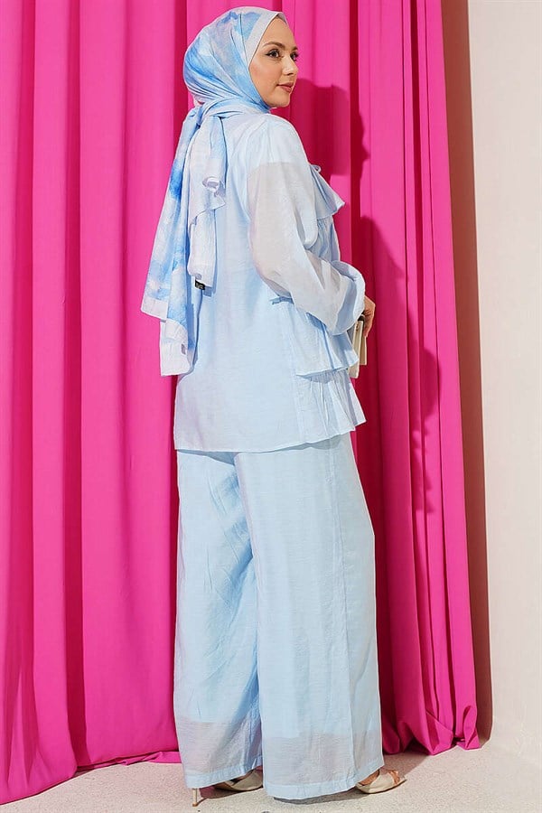 Layered Ruffled 2 Piece Set with Drawstring, Baby Blue