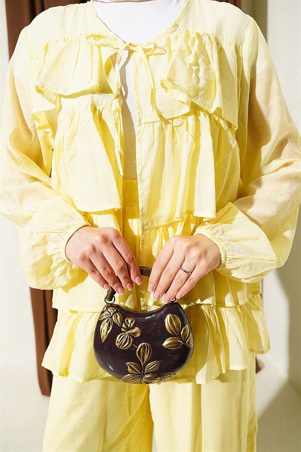 Layered Ruffled 2 Piece Set with Drawstring, Yellow