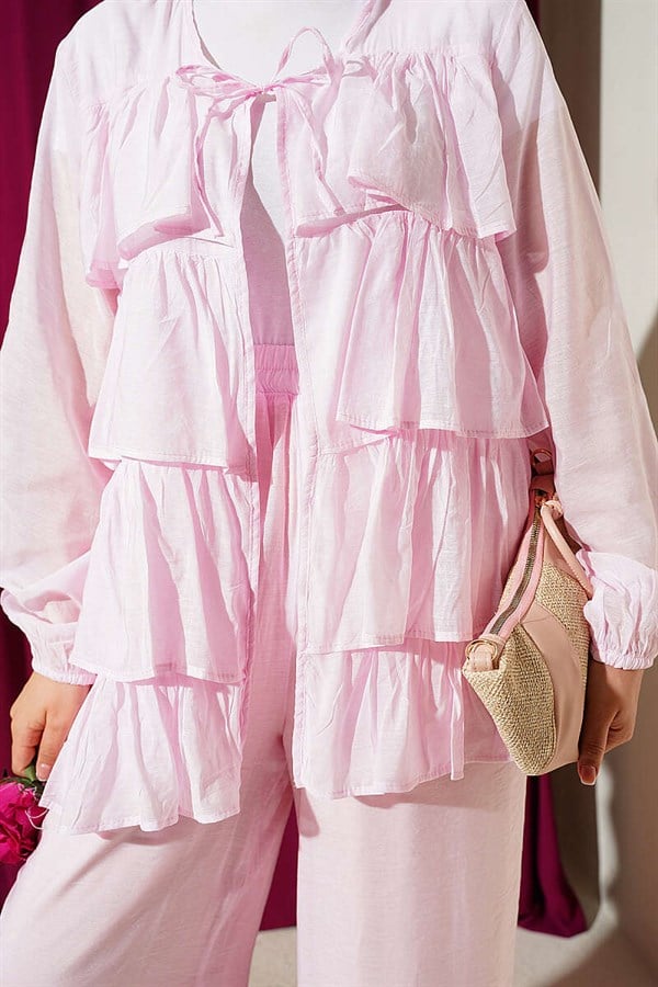 Layered Ruffled 2 Piece Set with Laces, Pink