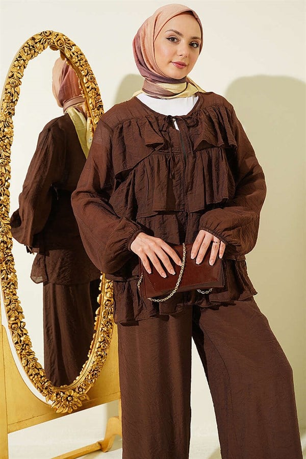 Layered Ruffled 2 Piece Set in Coffee Color