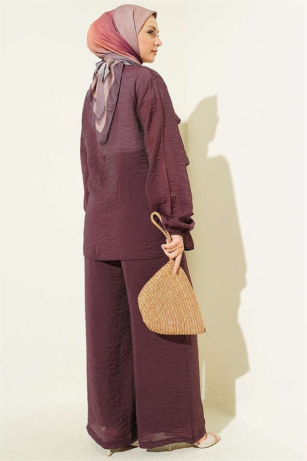 Layered Ruffled 2 Piece Set with Drawstring, Plum