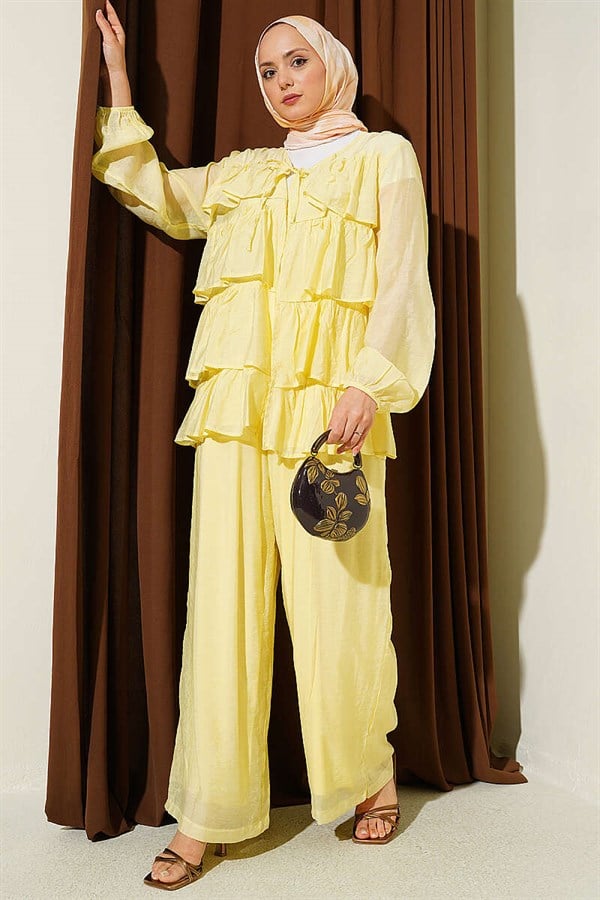 Layered Ruffled 2 Piece Set with Drawstring, Yellow