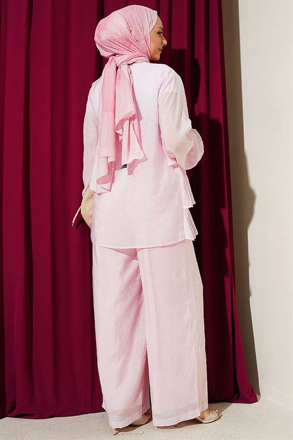 Layered Ruffled 2 Piece Set with Laces, Pink