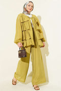 Layered Ruffled 2 Piece Set with Drawstring, Olive Green
