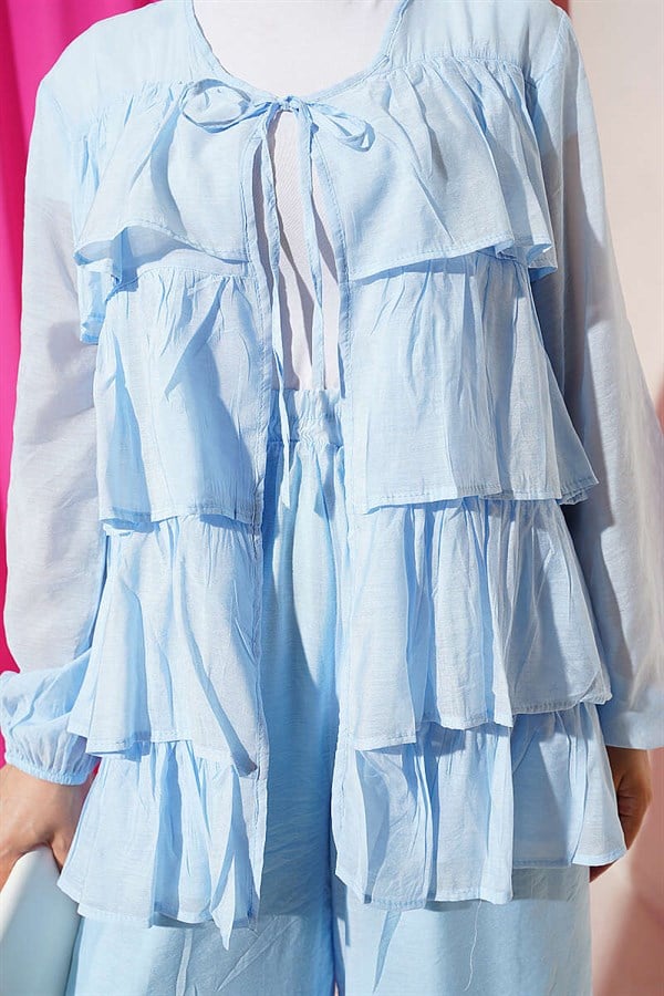 Layered Ruffled 2 Piece Set with Drawstring, Baby Blue