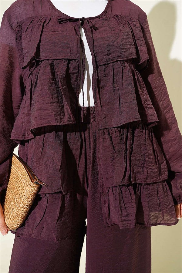 Layered Ruffled 2 Piece Set with Drawstring, Plum