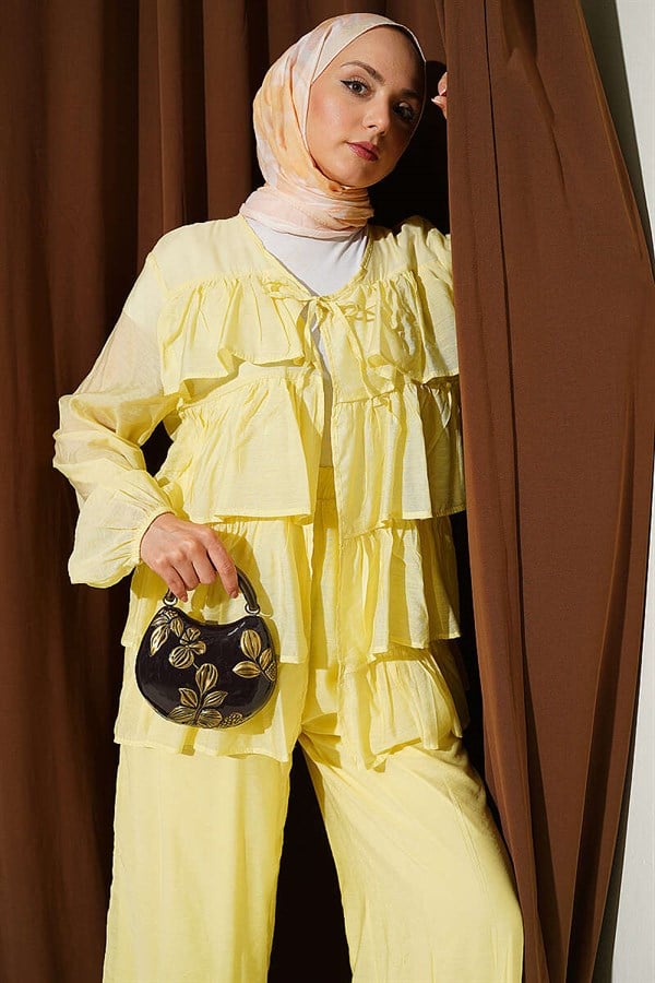 Layered Ruffled 2 Piece Set with Drawstring, Yellow