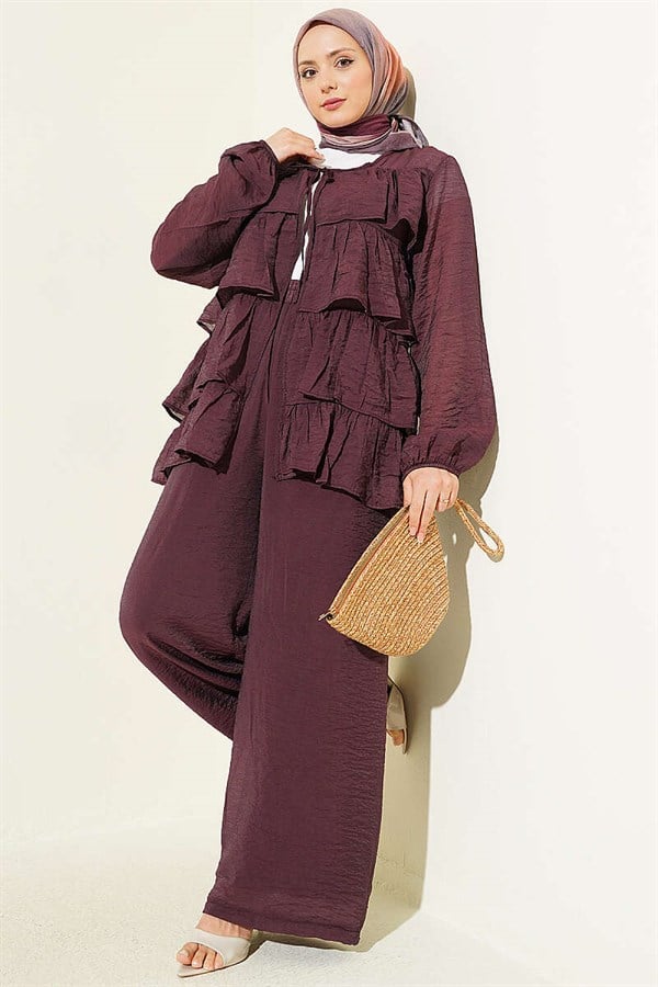 Layered Ruffled 2 Piece Set with Drawstring, Plum