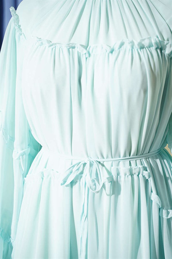 Layered Ruffled Chiffon Dress, Mint