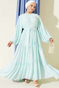 Layered Ruffled Chiffon Dress, Mint