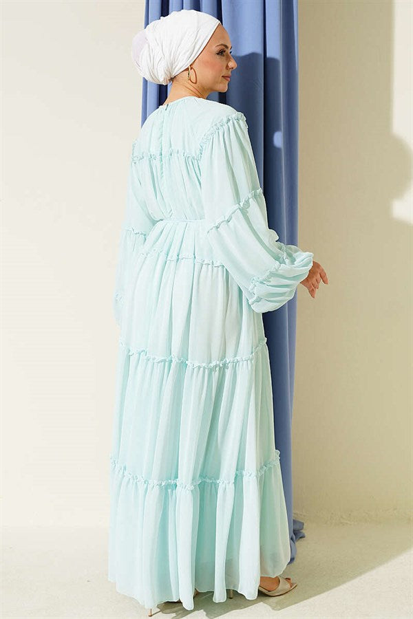 Layered Ruffled Chiffon Dress, Mint