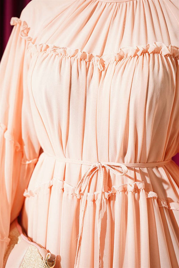 Layered Ruffled Chiffon Dress Salmon