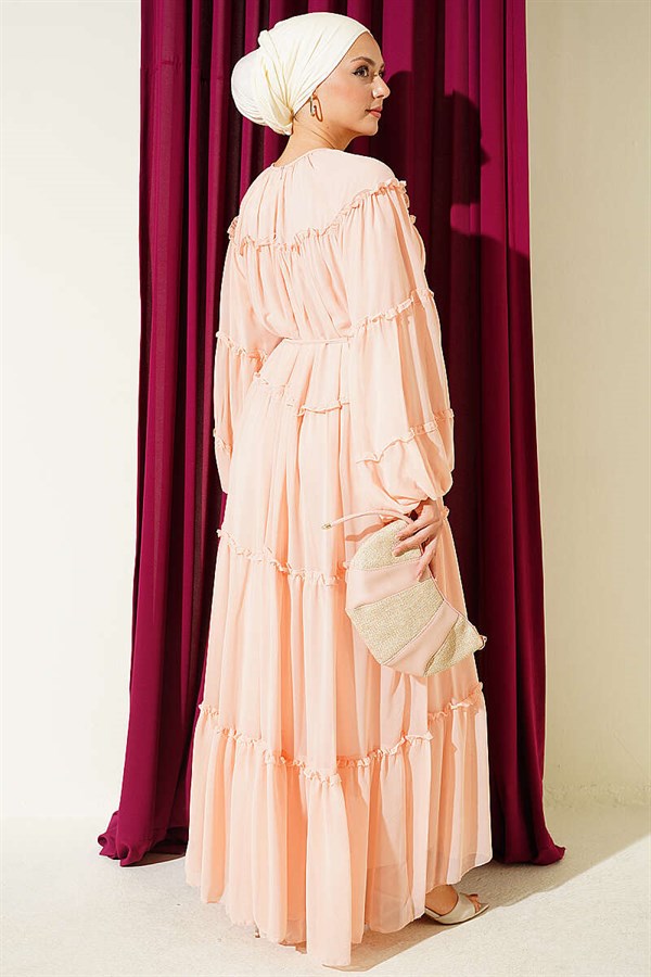 Layered Ruffled Chiffon Dress Salmon