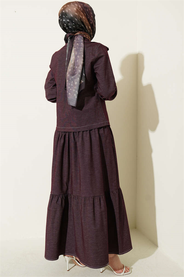 Layered Denim 2 Piece Set with Vest, Plum