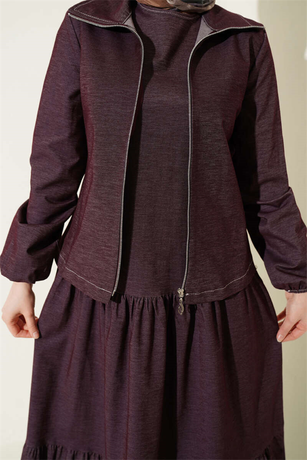 Layered Denim 2 Piece Set with Vest, Plum