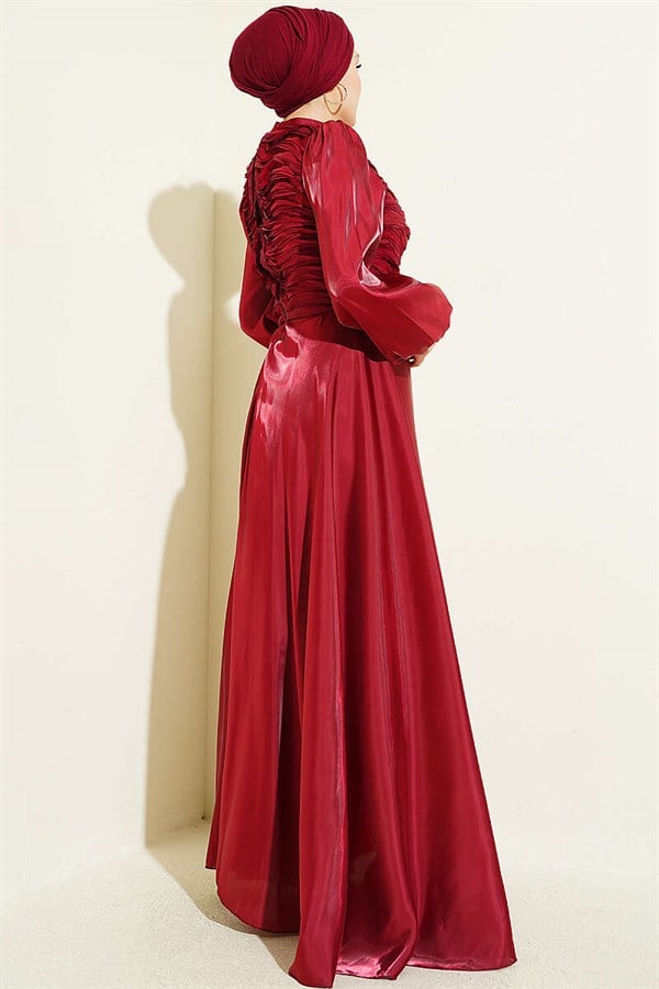 Layered Corset-Look Evening Dress in Burgundy