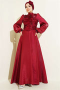 Layered Corset-Look Evening Dress in Burgundy