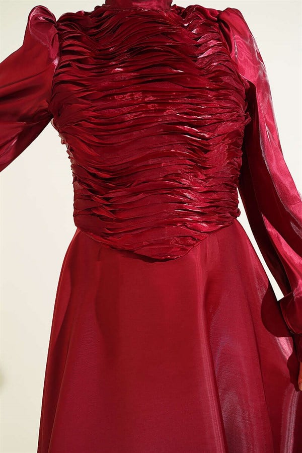Layered Corset-Look Evening Dress in Burgundy