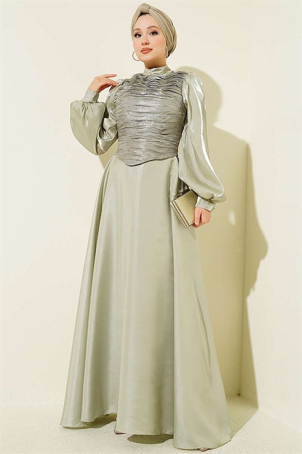 Layered Corset-Look Evening Dress in Mint