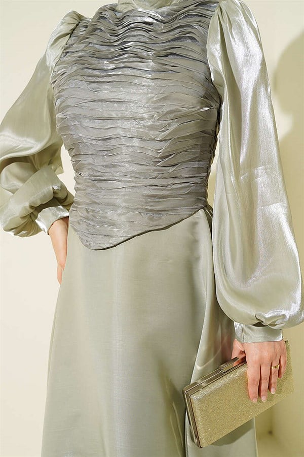Layered Corset-Look Evening Dress in Mint