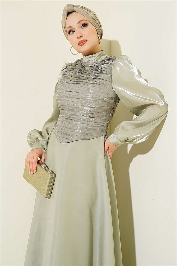 Layered Corset-Look Evening Dress in Mint