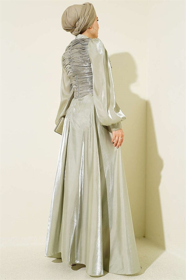 Layered Corset-Look Evening Dress in Mint