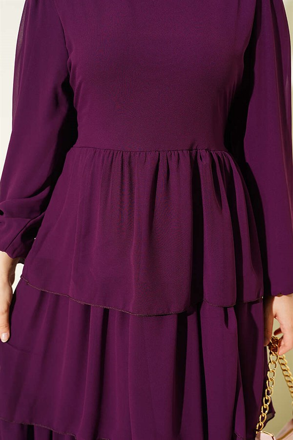 Layered Belted Chiffon Dress Magenta