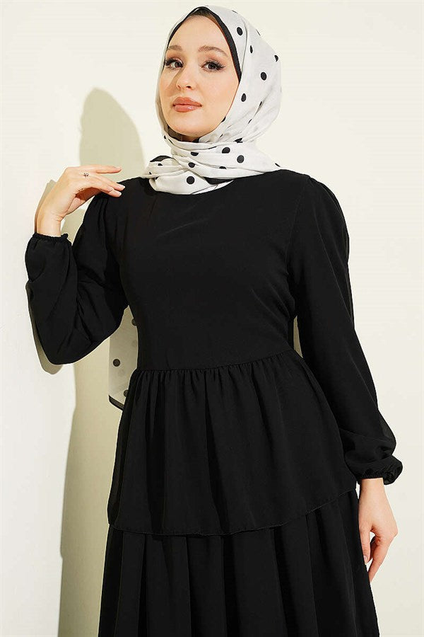 Layered Belted Chiffon Dress Black