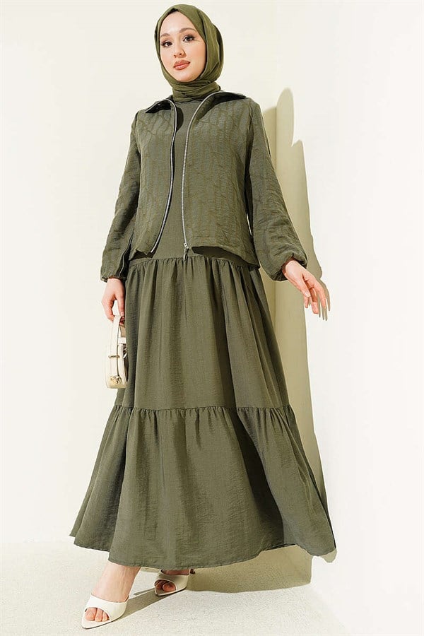 Layered Tencel Vest 2 Piece Set in Khaki