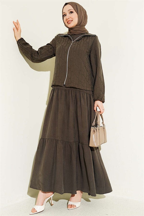 Layered Tencel Vest 2 Piece Set in Coffee Brown